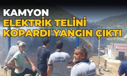 KAMYON ELEKTRİK TELİNİ KOPARDI YANGIN ÇIKTI 