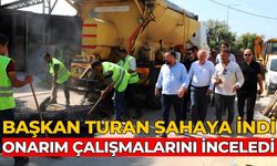 Başkan Turan sahaya indi  onarım çalışmalarını inceledi