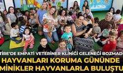 TİRE’DE EMPATİ VETERİNER KLİNİĞİ GELENEĞİ BOZMADI HAYVANLARI KORUMA GÜNÜNDE MİNİKLER HAYVANLARLA BULUŞTU