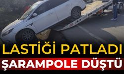 LASTİĞİ PATLADI ŞARAMPOLE DÜŞTÜ