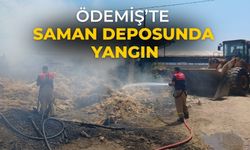 ÖDEMİŞ’TE SAMAN DEPOSUNDA YANGIN