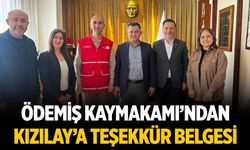 Ödemiş Kaymakamı’ndan Kızılay’a Teşekkür Belgesi