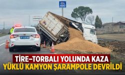 Tire–Torbalı yolunda kaza Yüklü kamyon şarampole devrildi