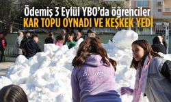 Ödemiş 3 Eylül YBO’da öğrenciler Kar Topu oynadı ve Keşkek yedi