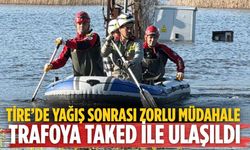 TİRE’DE YAĞIŞ SONRASI ZORLU MÜDAHALE TRAFOYA TAKED İLE ULAŞILDI