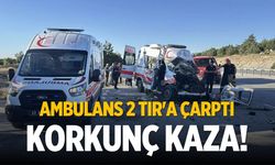 Ambulans 2 TIR'a çarptı Korkunç kaza!