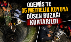 ÖDEMİŞ’TE 35 METRELİK KUYUYA DÜŞEN BUZAĞI KURTARILDI
