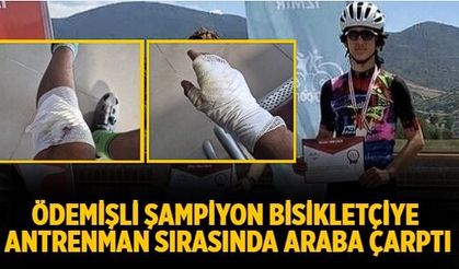 Ödemişli Şampiyon Bisikletçiye Antrenman Sırasında Araba Çarptı