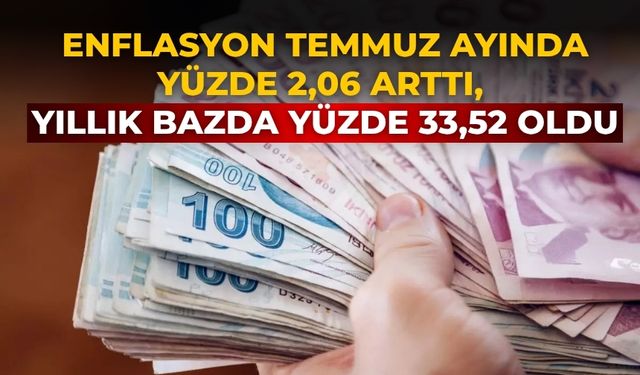 Enflasyon temmuz ayında yüzde 2,06 arttı, yıllık bazda yüzde 33,52 oldu