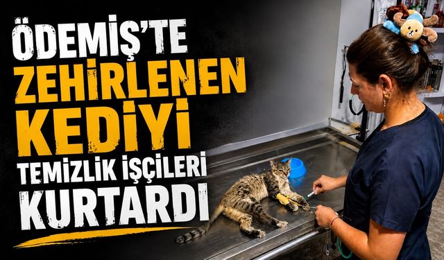 Ödemiş’te Zehirlenen Kediyi Temizlik İşçileri Kurtardı
