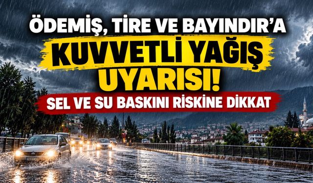 ÖDEMİŞ, TİRE VE BAYINDIR’A KUVVETLİ YAĞIŞ UYARISI! SEL VE SU BASKINI RİSKİNE DİKKAT