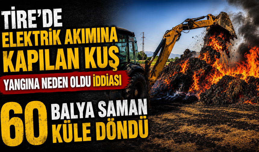Tire’de Elektrik Akımına Kapılan Kuş Yangına Neden Oldu iddiası 60 Balya Saman Küle Döndü