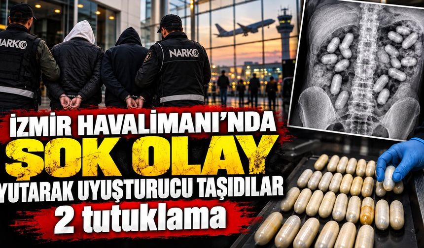 İZMİR HAVALİMANI’NDA ŞOK OLAY YUTARAK UYUŞTURUCU TAŞIDILAR 2 tutuklama