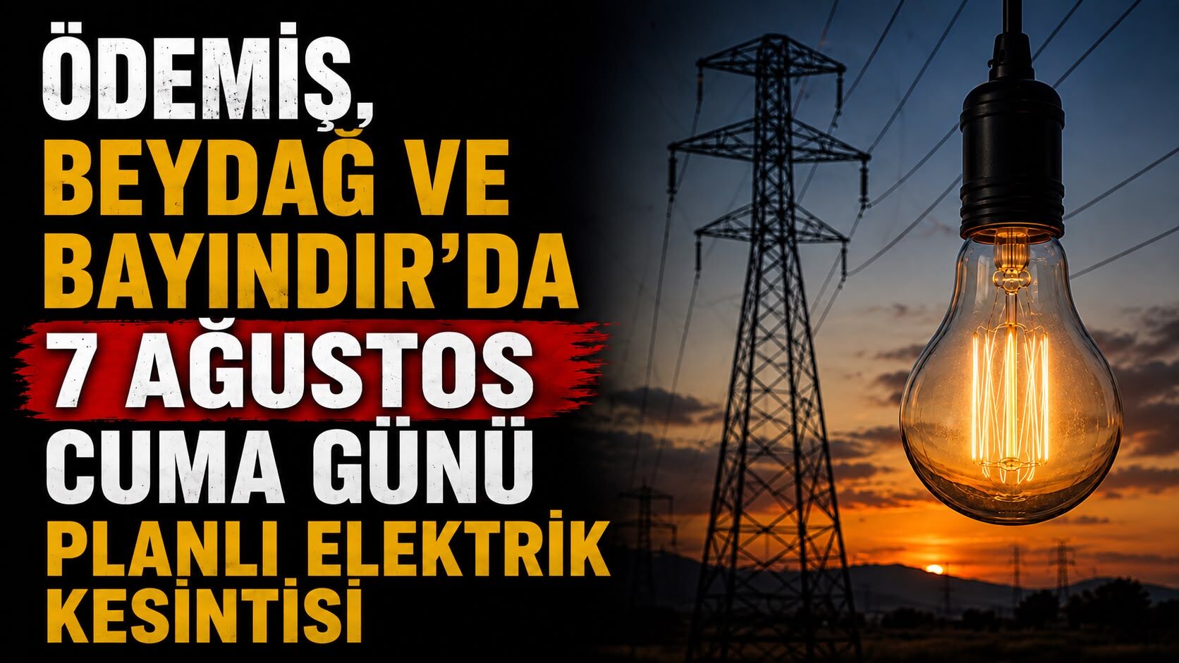 Ödemiş, Beydağ ve Bayındır’da 7 Ağustos Cuma Günü Planlı Elektrik Kesintisi